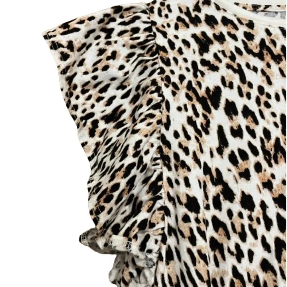 River Island Women’s Multicolor Leopard Print Flutter Sleeves Top Size-14 - Picture 5 of 6